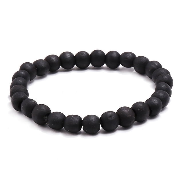 Nvzi Pulsera elástica con cuentas de madera para hombre - Negro B