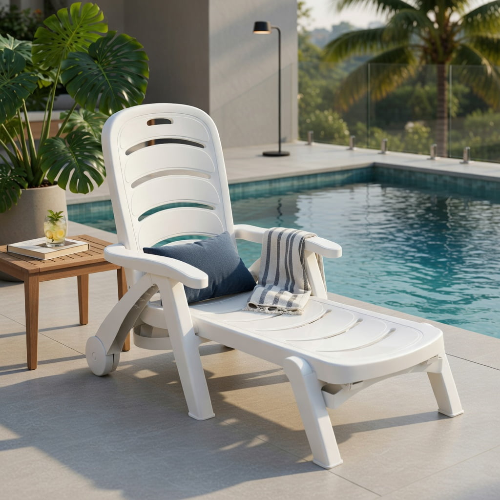 Hommoo 5-Position Adjustable Outdoor Chaise Lounge Chair with Wheels, PP Folding Lounger for Patio, Poolside & Backyard, Gray