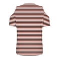 thumbnail image 5 of Olyvenn Women V Neck Cold Shoulder Tops V Neck Striped Short Sleeve T Shirts Loose Tops Sexy Casual Blouse 2025 Trendy Tshirt Brown M, 5 of 6
