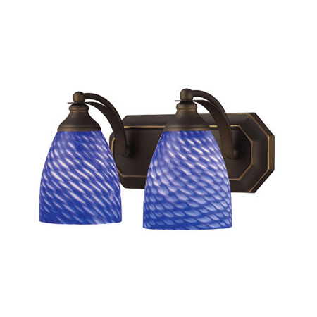 

Bathroom Vanity 2 Light With Aged Bronze Finish Sapphire Glass Medium Base 14 inch 120 Watts - World of Lamp
