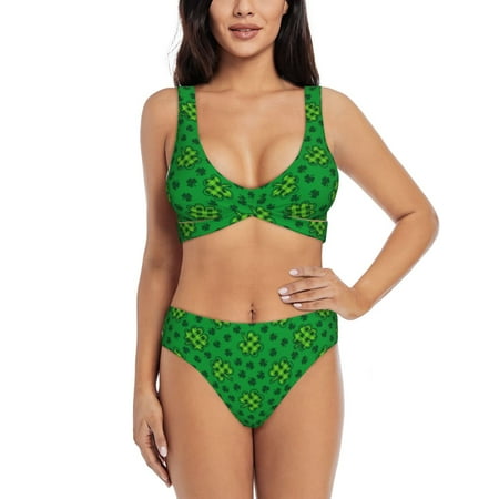 Zeuib St Patrick s Day5 High Waisted Tummy Control Bikini Set - Knot Front Push Up Top & Cheeky Thong Bottom  Two-Piece Swimsuit for Women-Medium