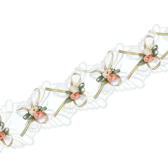 Butterfly Lace Trim Ribbon, 2 Yards Lace Trim, 2.6" Width, White Apricot