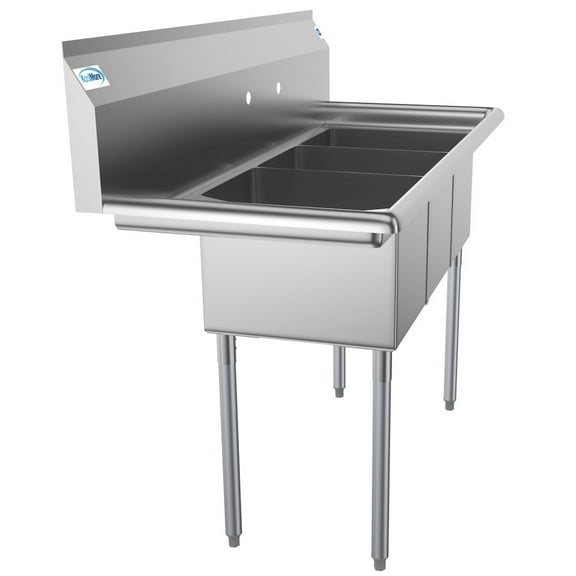 Koolmore 51 in. Three Compartment Stainless Steel Commercial Sink with Drainboard