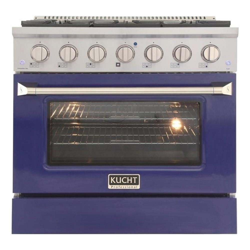 Pemberly Row 36" Stainless Steel Propane Gas Range in Blue and Silver
