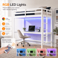 thumbnail image 6 of Zimtown Twin Size Loft Bed Frame with Desk, Wood Bunk Bed with RGB LED for Adults, 2 Charging Station on High Guardrail, White, 6 of 11