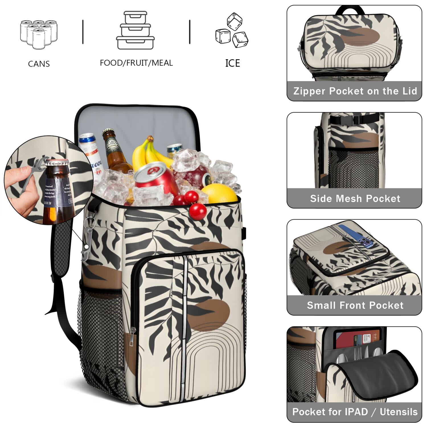 Travel Cooler Bag - Boho Bohemian Art Camping Beer Cooler Backpack with Bottle Opener- Waterproof Insulated Picnic Backpacks - Cooler Bag for Beach