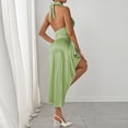 thumbnail image 6 of FRSASU Elegant Draped Ruched Maxi Dress for Women Fashion Crew Neck Sleeveless Thigh High Split Club Party Long Dress Green, 6 of 6