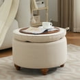 thumbnail image 3 of 24Inch Round Storage Ottoman with Tray, Modern Tufted Fabric Circle Coffee Table with Storage, Upholstered Ottoman with Removable Top for Living Room, Bedroom, Khaki, 3 of 8