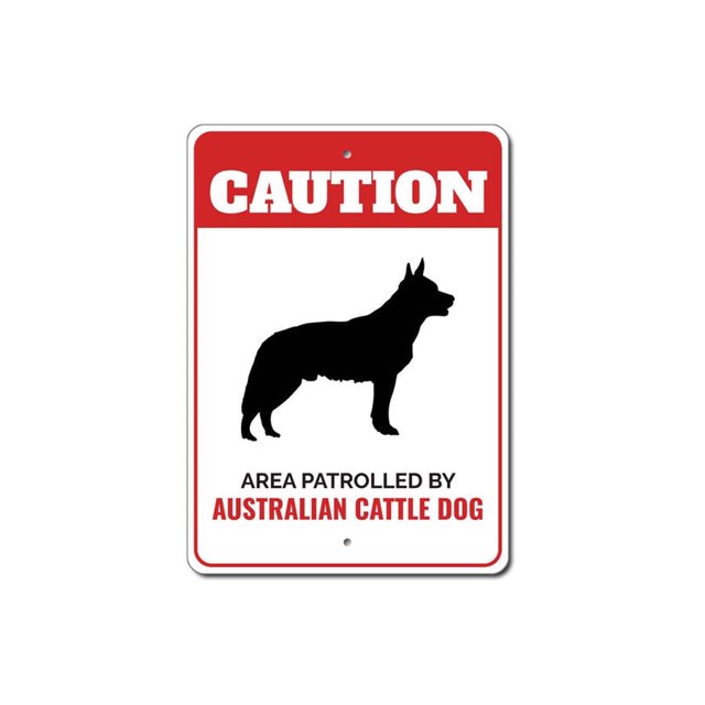Señal de metal de precaución de perro pastor australiano patrullada por la perrera, tamaño de la pata canina: 8 x 12 pulgadas