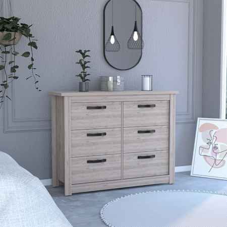 Westport 6 Drawer Double Dresser with Metal Hardware  Light Gray