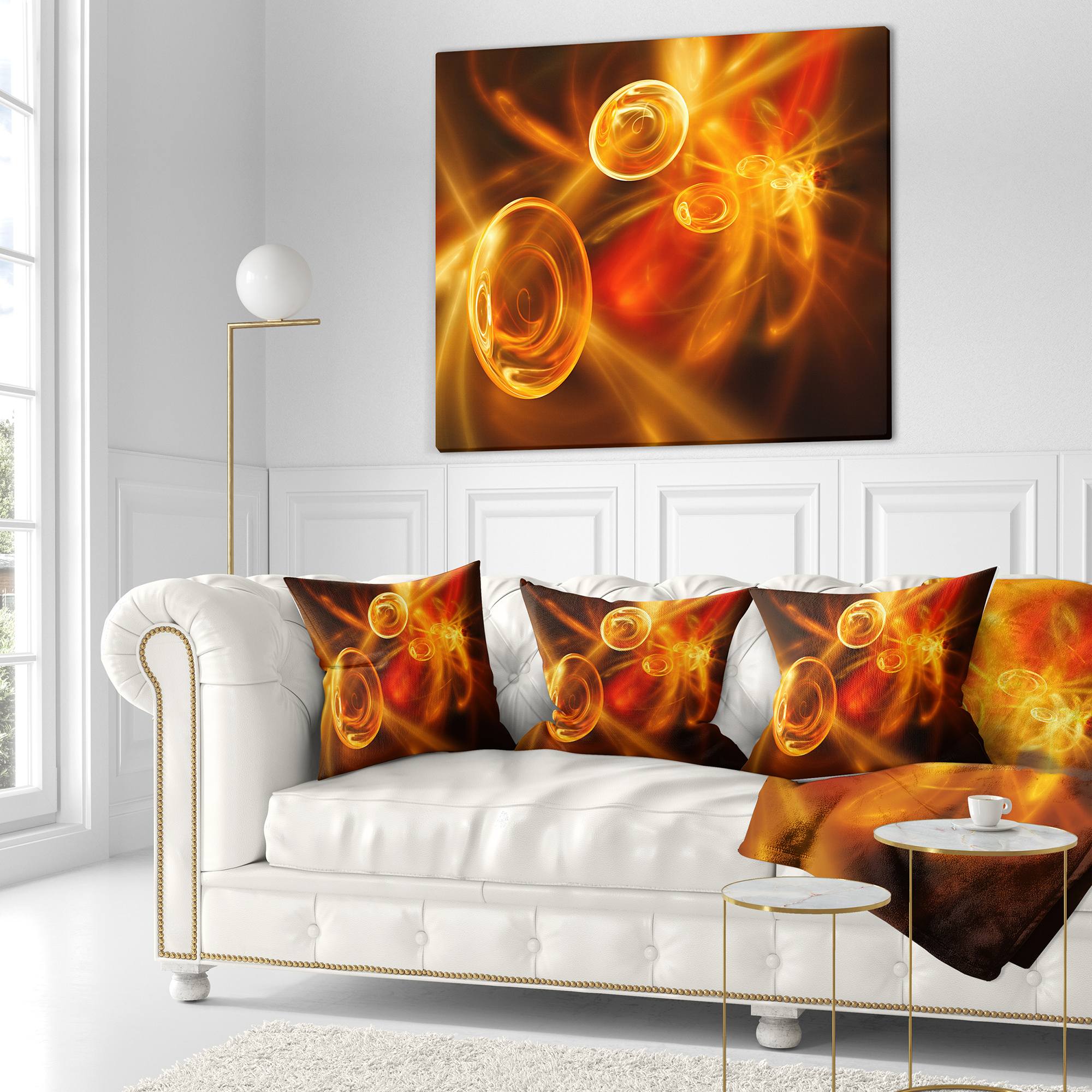 Designart Yellow Fractal Desktop - Abstract Throw Pillow - 16x16