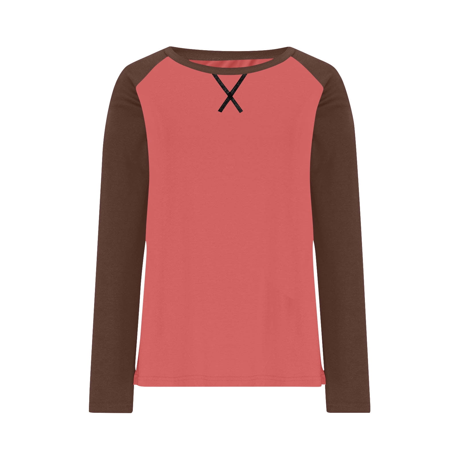 aohooy Womens Plus Size Long Sleeve Baseball Shirt Color Block Casual Loose Tees Tshirts Spring Round Neck Loose Fit Tunic Tops Red,XXXXXL