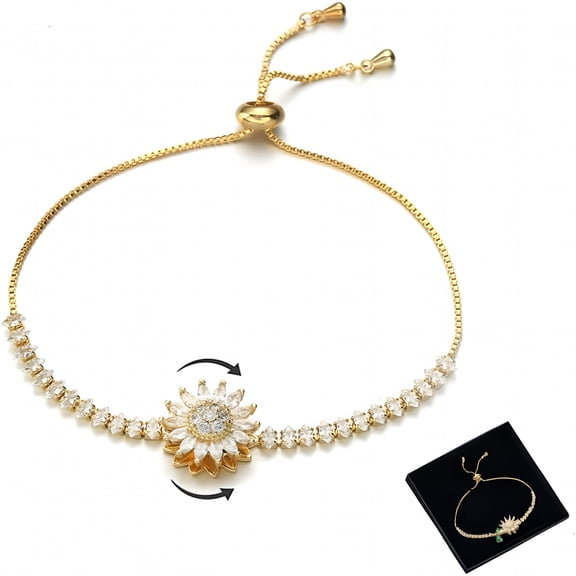 DESIGNICE 2026 New Spinning Sunflower Fidget Bracelet for Women,Rotatable Anxiety Sunflower Bracelets Adjustable Rhinestone Sunflowers Statement Worry Relieving Jewelry Gift
