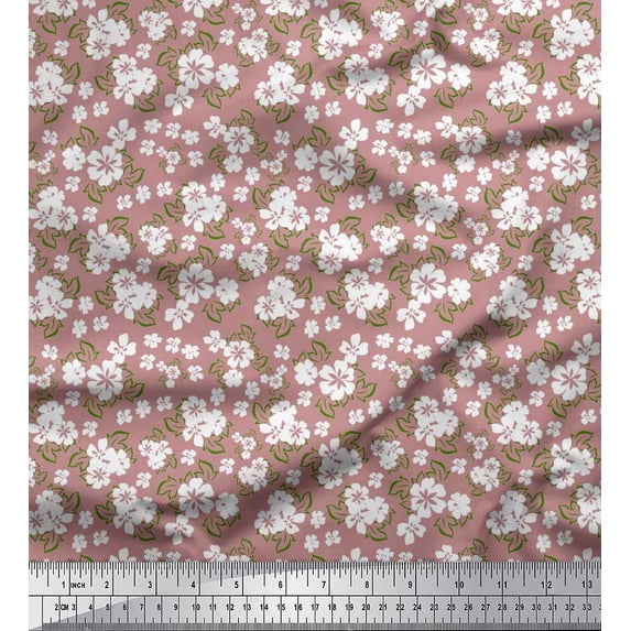 Soimoi Satin Silk Fabric Leaves & Floral Artistic Print Fabric by The Yard 42 Inch Wide