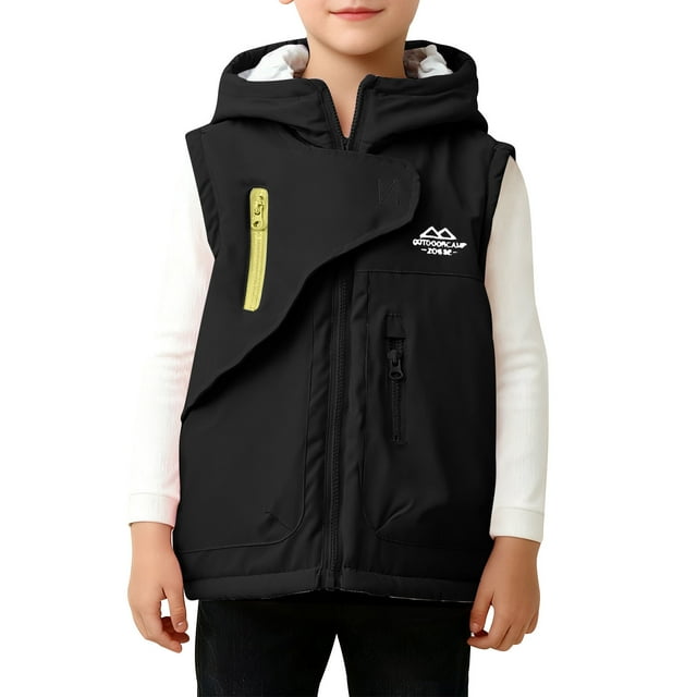 Veste pour Enfants Plus Âgés, Style Scolaire Veste Ample à Capuche Coupe-Vent Sans Manches pour Extérieur