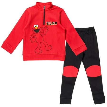

Sesame Street Elmo Toddler Boys Fleece Half Zip Sweatshirt and Pants Set Red / Black 3T