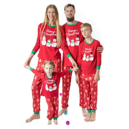 

Meihuida Christmas Parent-child Pajamas Snowman Print Pullover + Pants