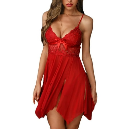 

Knosfe Women s Chemise Lingerie Sexy Sleepwear Babydoll Floral Lace Bow Bodysuit XL