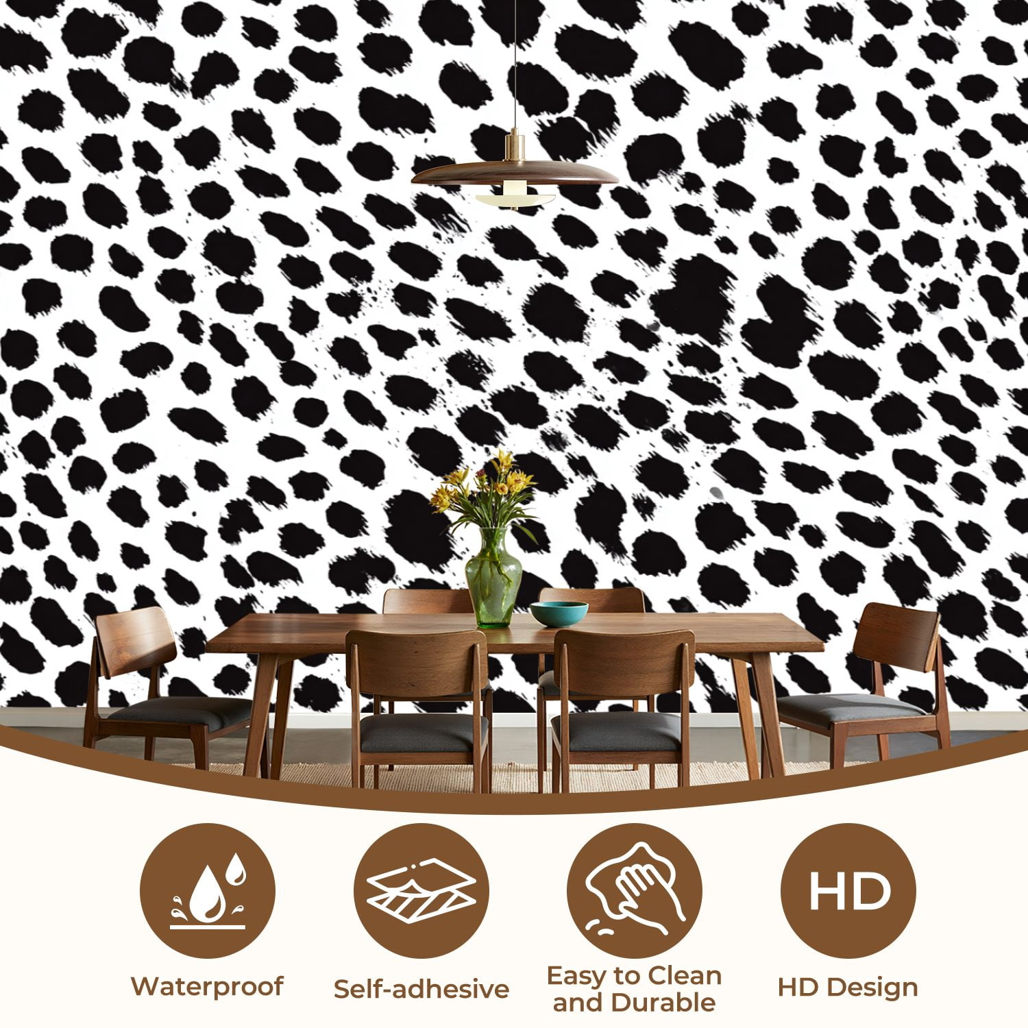 Wall Mural Peel and Stick Seamless dalmatian fur animal print Self-Adhesive Wallpaper Removable Wall Decal Wall Sticker Home Decor for Living Room Bedroom 100"x144"