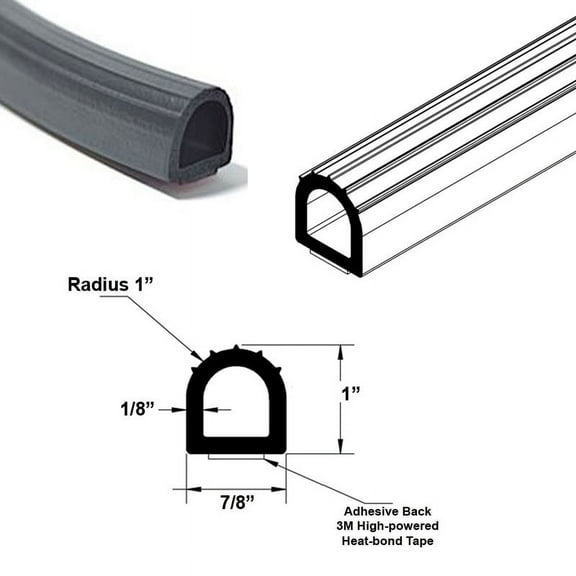 Gordon Glass® Water and Weather Resistant Adhesive Back Closed Cell Sponge Rubber Seal, Black; 1" Height, 7/8" Backing - 10 FT