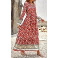 thumbnail image 3 of Robe Maxi à Manches Longues pour Femmes - Col en V, Décontractée, Boutonnée, Bohème, à Imprimé Floral, Automne, Longues Robes, 3 of 6