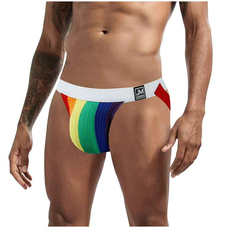 QIPOPIQ Mens Underwear Sexy Slassic Sports Fitness Rainbow Color Double  Thong Underwear Clearance 