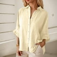 thumbnail image 5 of Summer Tops, Women Blouses, Women's Casual Summer Shirt Elegant Fashionable Top Long Sleeve V Neck Loose Button-Up Shirt with Belted Waist for Versatile Styling and Comfort, 5 of 7