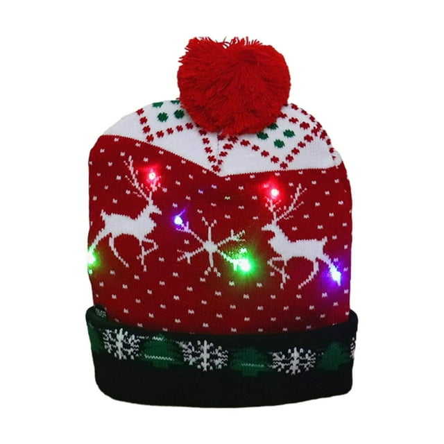 Christmas Decor Knitted Christmas Hat Cartoon Pattern Light Flashing Cap LED New Year Gifts