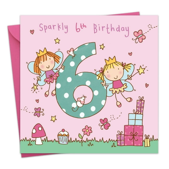 Twizler 6th Birthday Card for Girls - Fairy Princess - Children's Age 6 Happy Birthday Greeting Card for Daughter Granddaughter Niece Kids