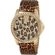 GUESS Women's W0333L1,Casual,Gold tone,Animal Print,Crystal Accented Bezel,WR