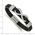 thumbnail image 3 of Primal Steel Stainless Steel Brushed Infinity Symbol Black Leather 8 Inch Bracelet, 3 of 7