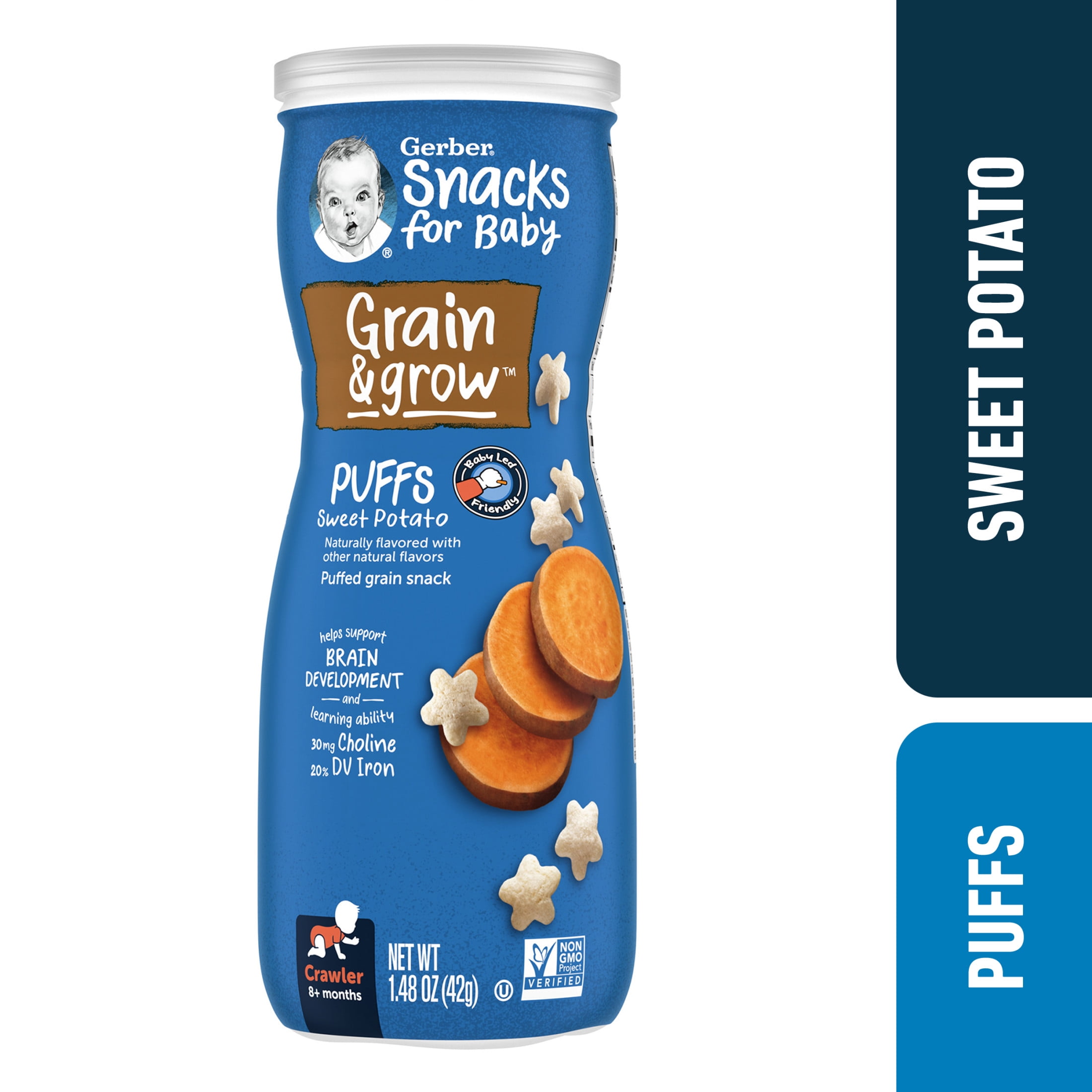 Gerber Snacks for Baby Grain Grow Puffs Vanilla 1.48 oz Canister