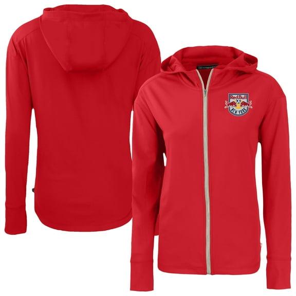 Women's-Cutter & Buck Red New York Red Bulls Daybreak Eco Recycled Full-Zip Hoodie