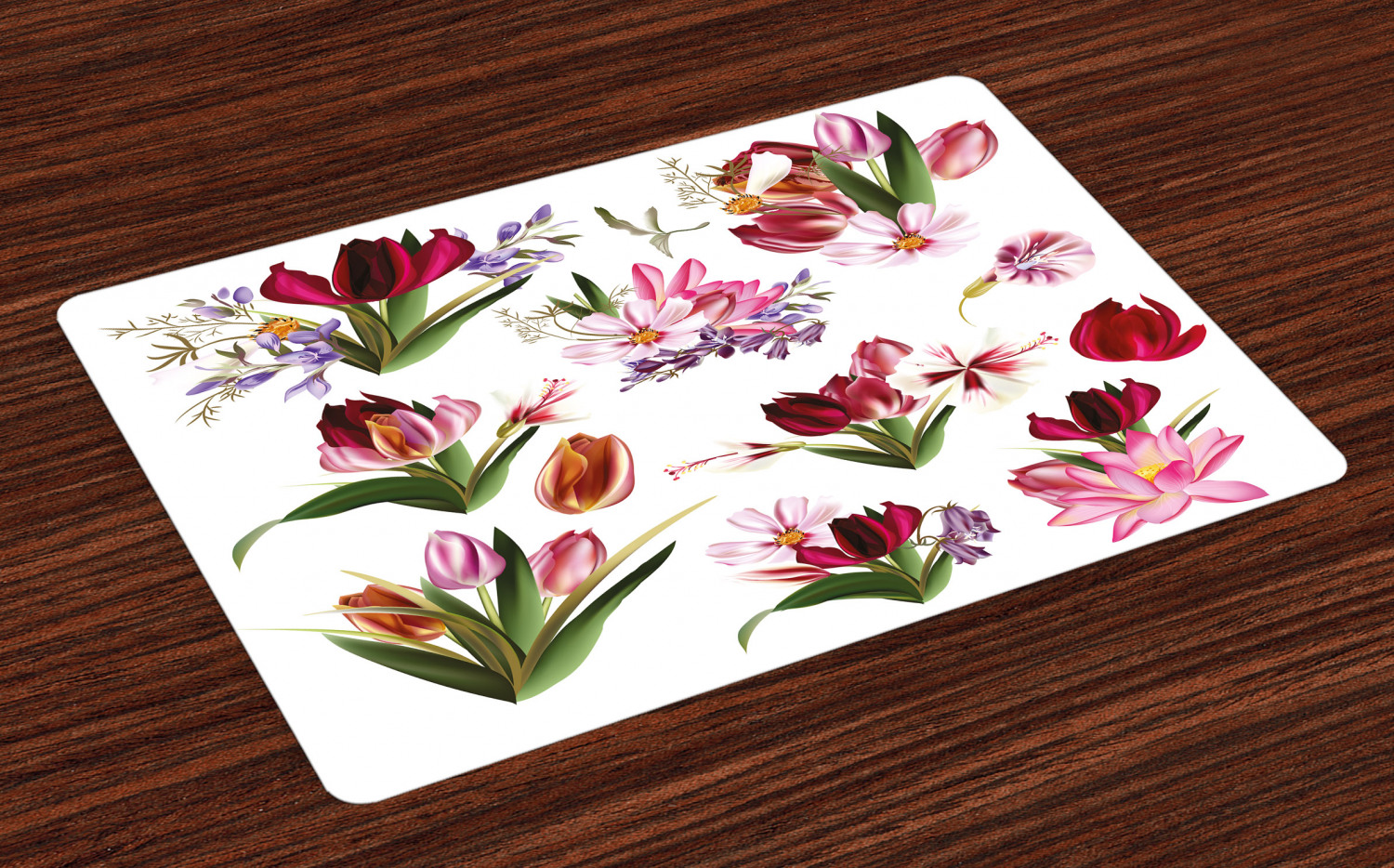 Floral Placemats Set of 4 Big Collection of Realistic Flowers