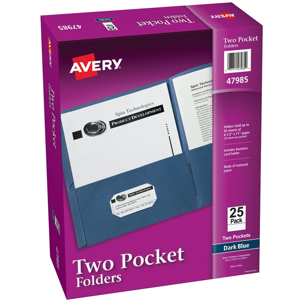 Avery Two Pocket Folders, Holds up to 40 Sheets, 25 Dark Blue Folders