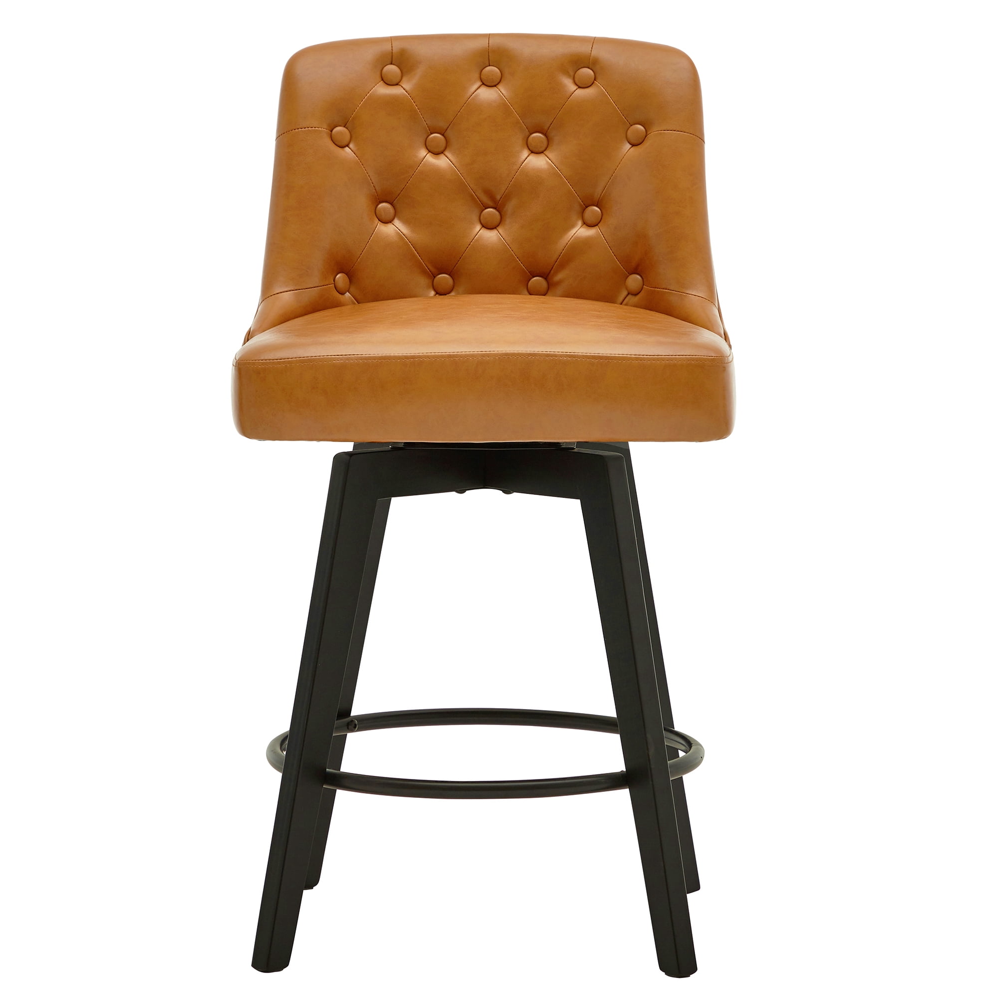 MINCETA Bar Stools,30" 360 Free Swivel Upholstered Bar Stool with Back-PU in Brown