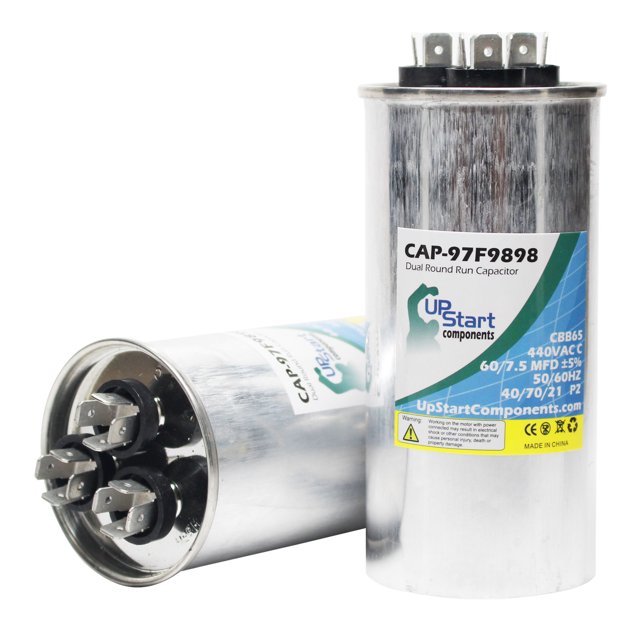 2-Pack 60/7.5 MFD 440 Volt Dual Round Run Capacitor Replacement for Carrier 38TRA048360 - CAP-97F9898, UpStart Components Brand