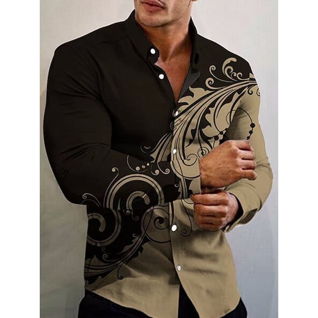 Nueva llegada Camisas de moda para hombres Casual Flores Estampado Manga larga Botón Top Ropa de hombre de gran tamaño