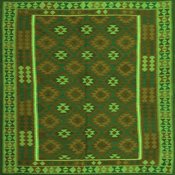 Ahgly Company Indoor Square Oriental Green Traditional Area Rugs, 5' Square