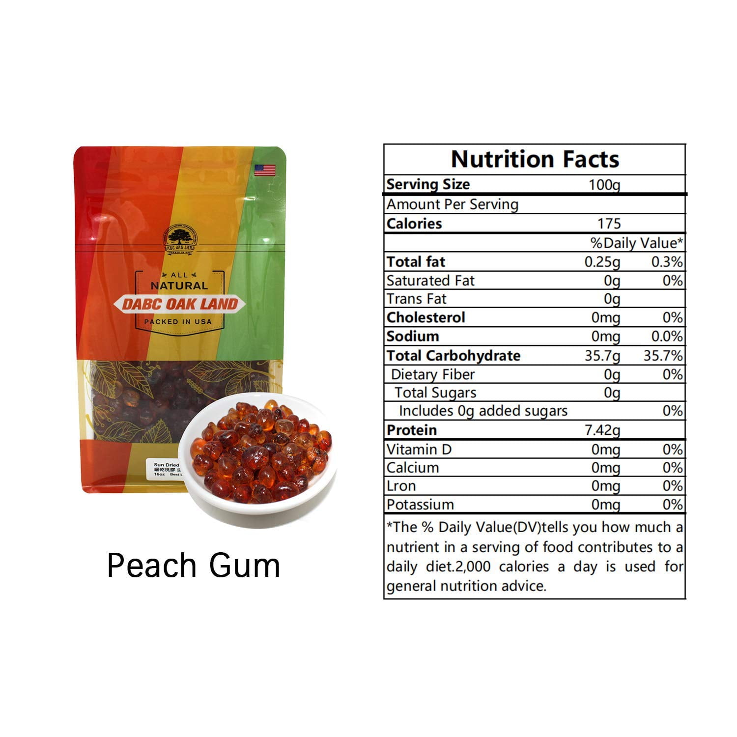 DABC OAK LAND 1LB Wild Peach Gum, All Natural Edible Peach Blossom, Tears Tao Jiao Peachs Resin, Boosting Resin for Skin  Healthfor Dessert, Drink, Soup, Tea, 16OZ Bag
