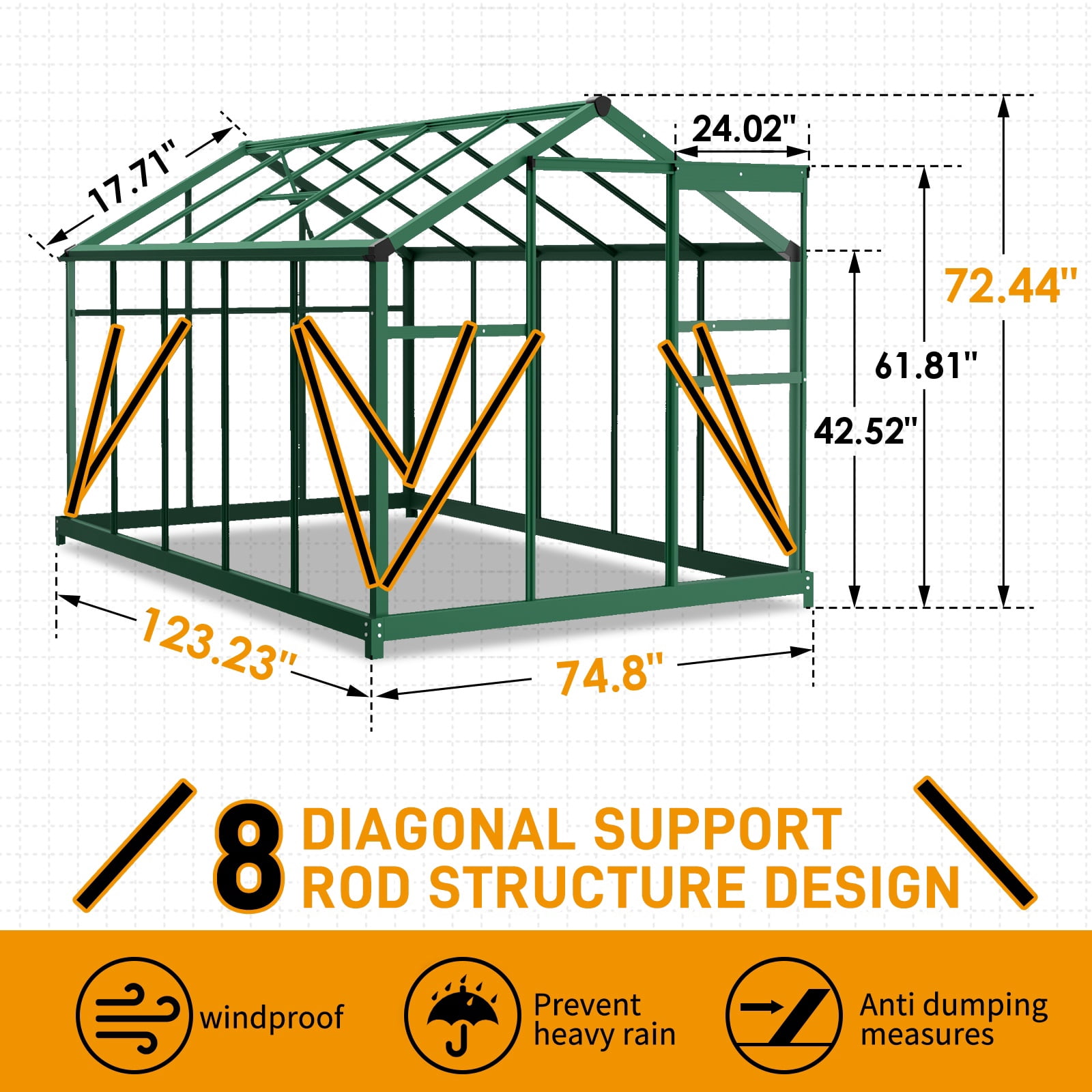 Seizeen 6x10FT Outdoor Greenhouse, Walk-in Green House Polycarbonate, Aluminium Frame Plant House for Gardening, with Adjustable Vent, 8 Supports, 62’’H Sliding Door, Green