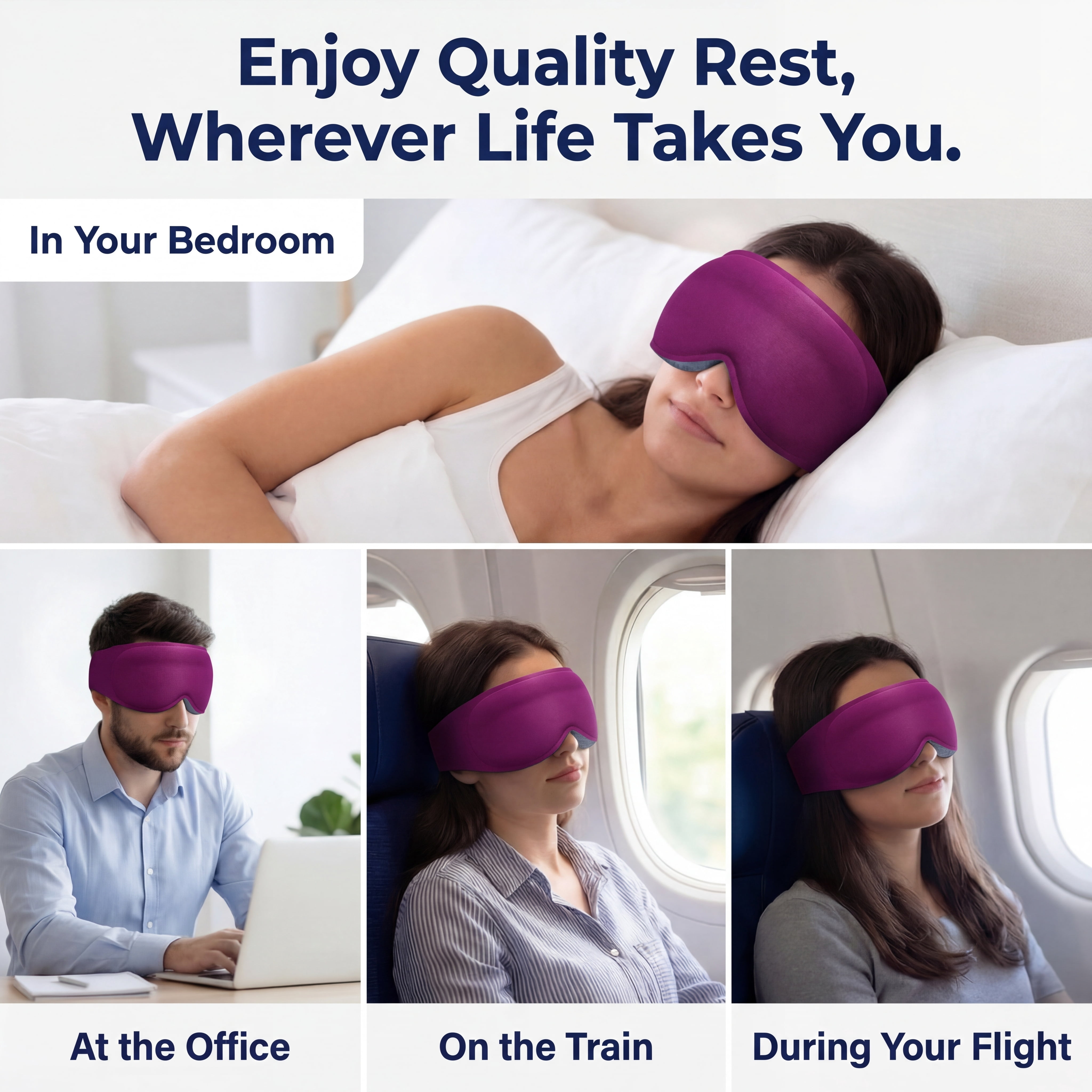 FACEMOON Weighted Sleep Mask 100% Blackout 3D Contoured for Men and Women Calming Sleep Moment Soft Memory Foam Zero Pressure Restful Sleep Purple