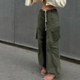 thumbnail image 4 of Women's Low Waist Cargo Pants Casual Solid Color Harajuku Vintage Y2K Low Rise Baggy Jogger Relaxed Cinch Pants Trousers, 4 of 5