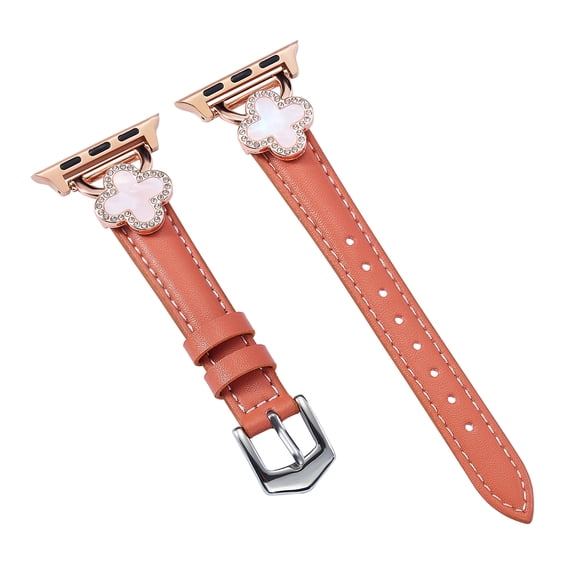 ELEHOLD Luxury Elegant Slim Leather Bling Women Strap Replacement Band Compatible for Apple iWatch Series SE/9/8/7/6/5/4/3/2/1 Ultra 1/2 42/44/45/49mm,Orange