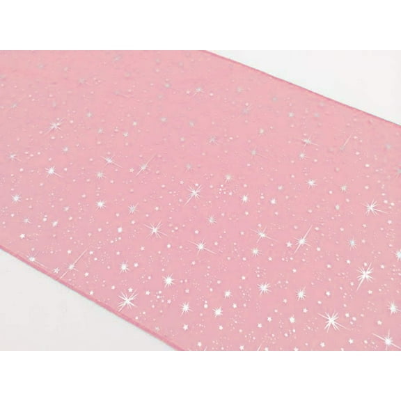 Light Weight Sheer Organza with Silver Stars Decorative Table Runner Light Pink