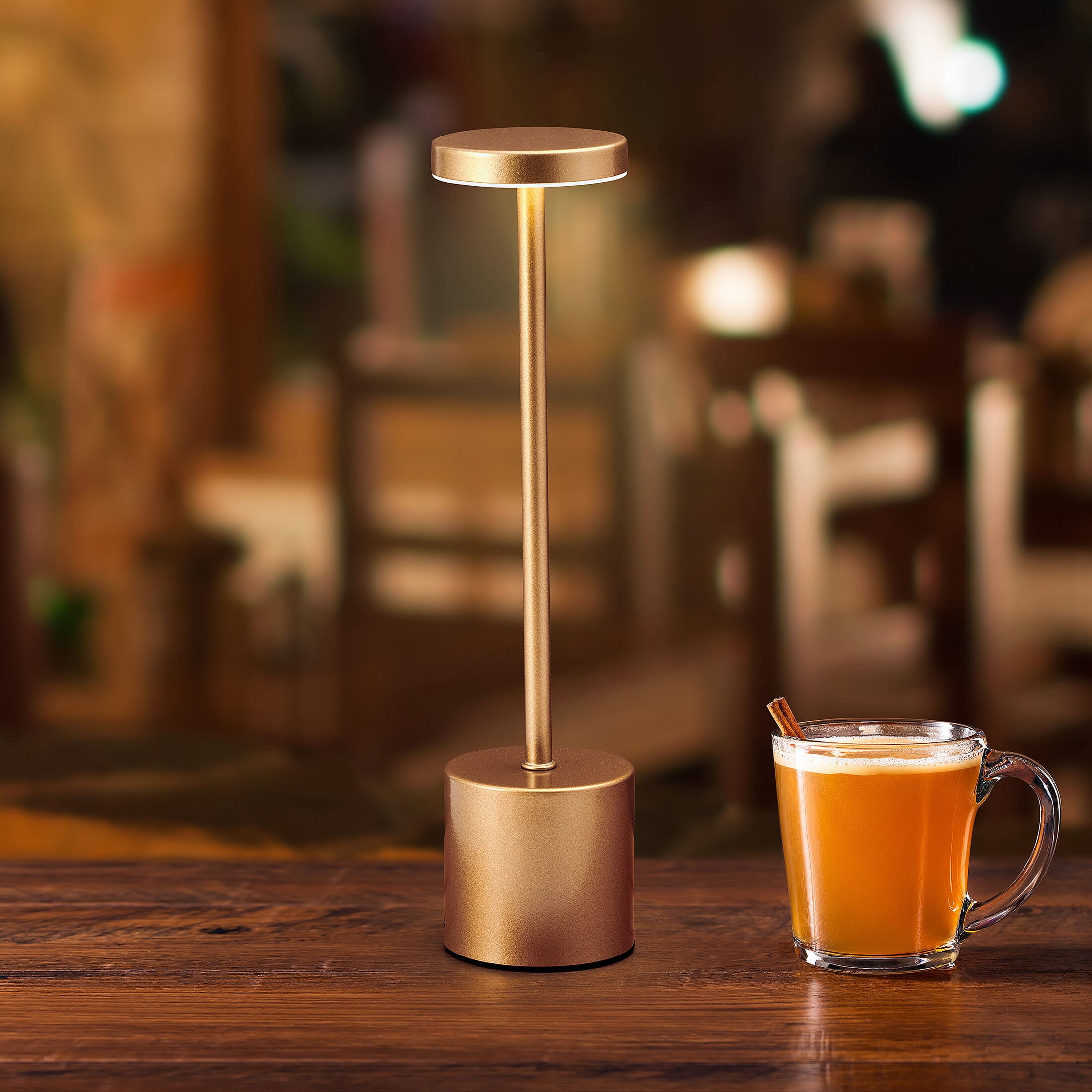 Home Accents 13.5 Inch LED Cordless Metal Table Lamp, Rechargeable 3 Color Stepless Dimming, Gold