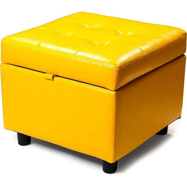 Padded leather ottoman with hinged lid Storage bucket Footrest