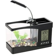 Mini USB LCD Desktop Lamp Light Fish Tank Aquarium LED Clock Black