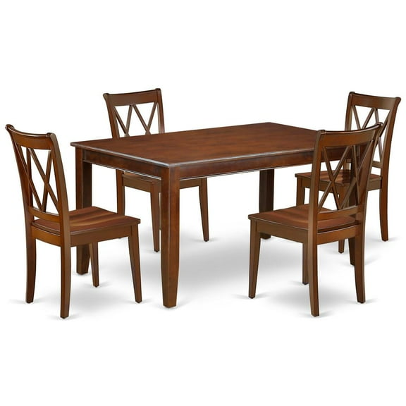 East West Furniture Dudley 5-piece Wood Dining Set w/ X-Back Chairs in Mahogany