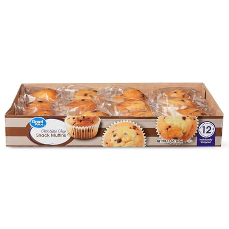 Great Value Chocolate Chip Snack Muffins, 12 oz, 12 Count